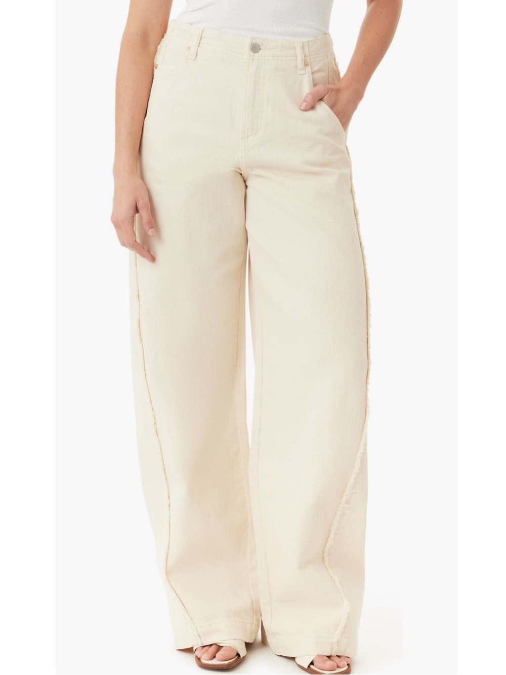 Habitual Aiden Frayed Relaxed Barrel
Wide Leg Jeans - color: Ecru